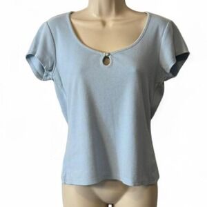 Vintage Fashion Bug Light Blue Rhinestone Keyhole Top